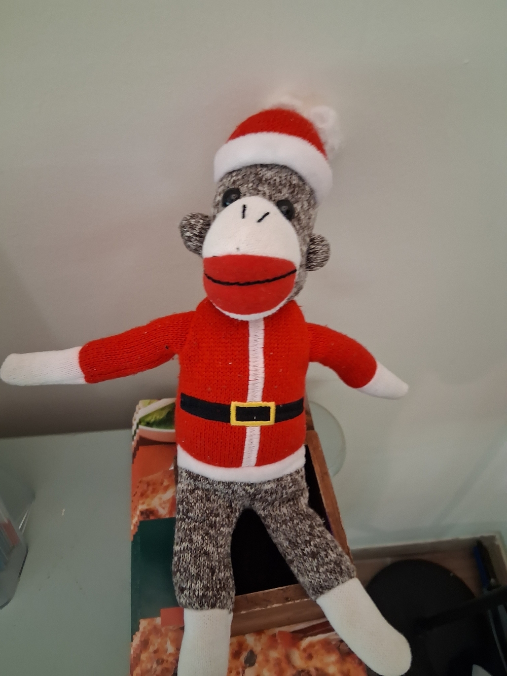 Holiday Sock Monkey Plush in Red & White Santa Outfit